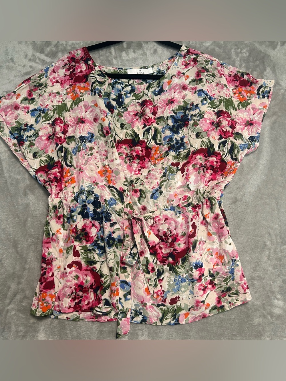 M By Marled Floral Tie Waist Blouse Top Womenās XL Artsy Watercolor